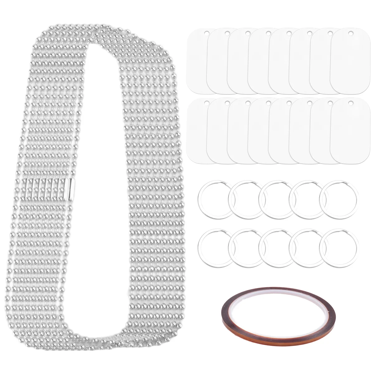 

ABP-44Pcs Sublimation Stamping Blank Aluminum Dog Tags, with Chain Necklace Chain Key Rings Heat Tape for Pet ID, Pendant