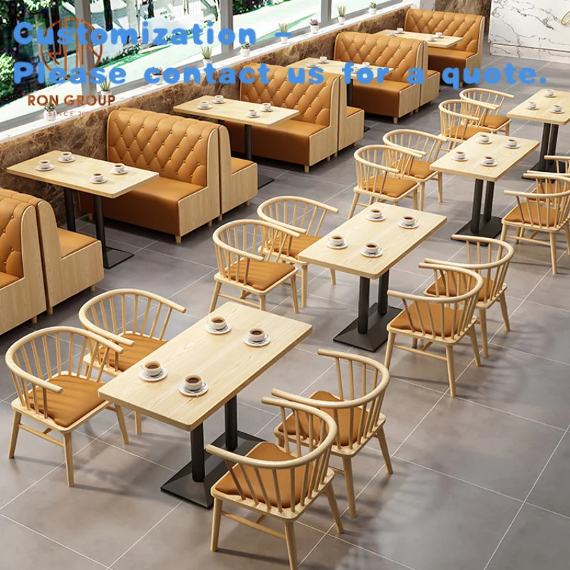 

на заказ.Кофейня Фаст-фуд Коммерческий квадратный кафе Кожаный деревянный диван для ресторана Мебель Стенд для сидения Стол и набор стульев