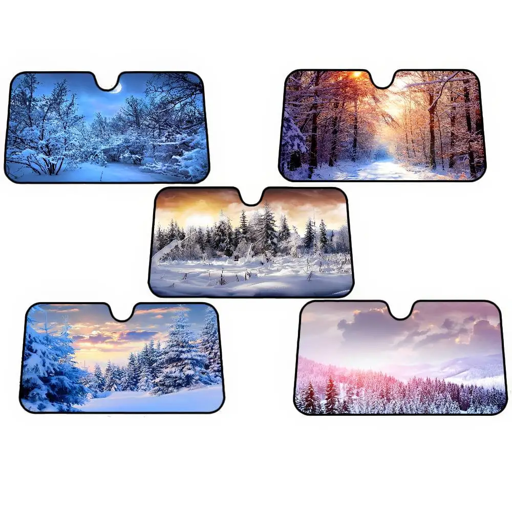 الشتاء غابة الثلج زجاج سيارة مضحك الشمس الظل طوي الأشعة فوق البنفسجية الشمس قناع حامي ظلة للنافذة الأمامية #2