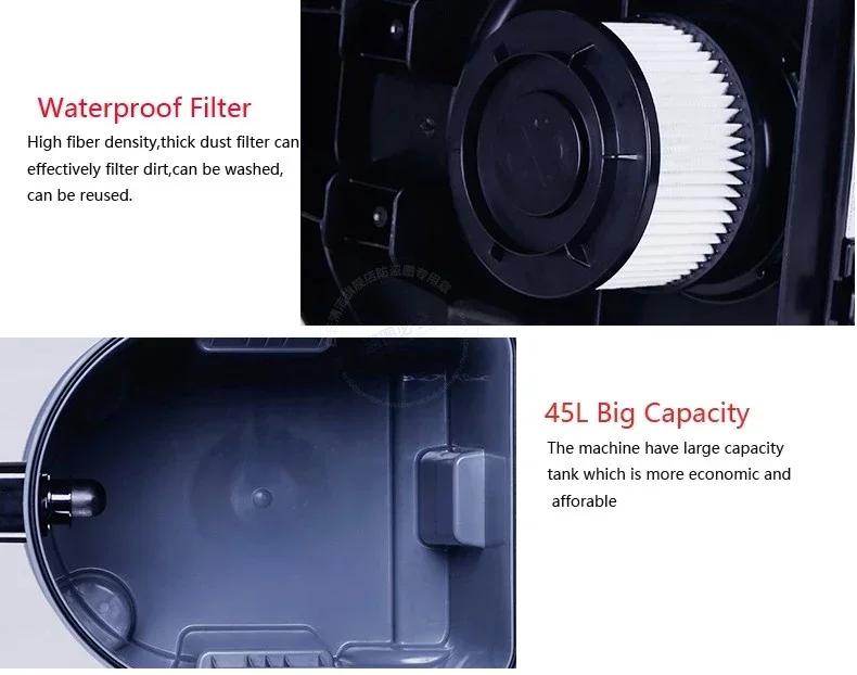 BY789 Портативный канистровый пылесос мощностью 1500 Вт, серый бак, удобный в переноске дизайн