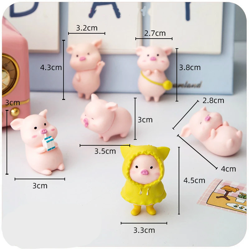 10Pcs Lovely Mini Pig Resin Ornaments Toy Cute Pink Pig Model Figurine Car Accessory Home Office Table Decor Birthday Gift