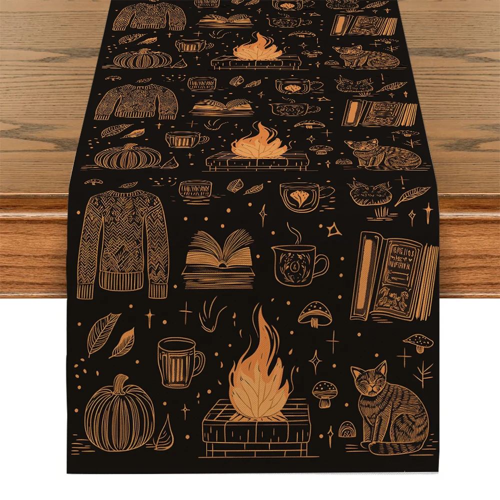 Clothes Fire Stars Books Table Runners Kitchen Table Decoration Washable Dining Table Runner Wedding Party Decorations