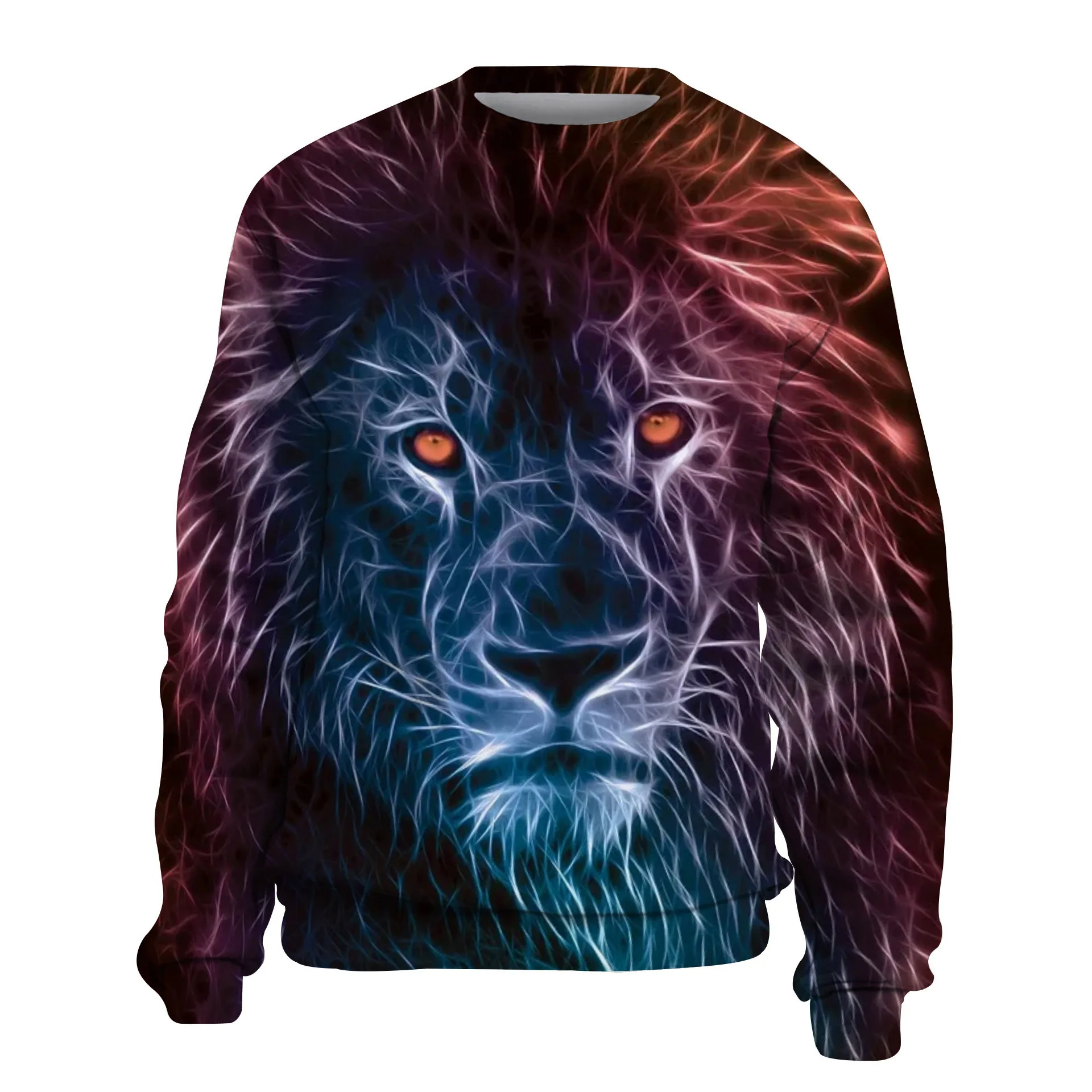 Fashion Cool Lion Graphic 3D Printed Men's Hoodless Sweatshirt Autumn And Winter Casual Breathable O-neck Hoodies Street Man Top
