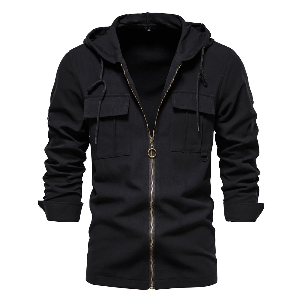 2024 New Spring Men's Hoodies Cotton Long Sleeve Zipper Streetwear Jacket Solid Slim Fit Hooded Coat