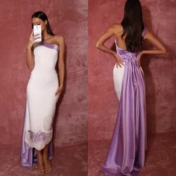 Customized Jersey Beading Draped Pleat Evening A-line One-shoulder Bespoke Occasion Gown Midi Dresses