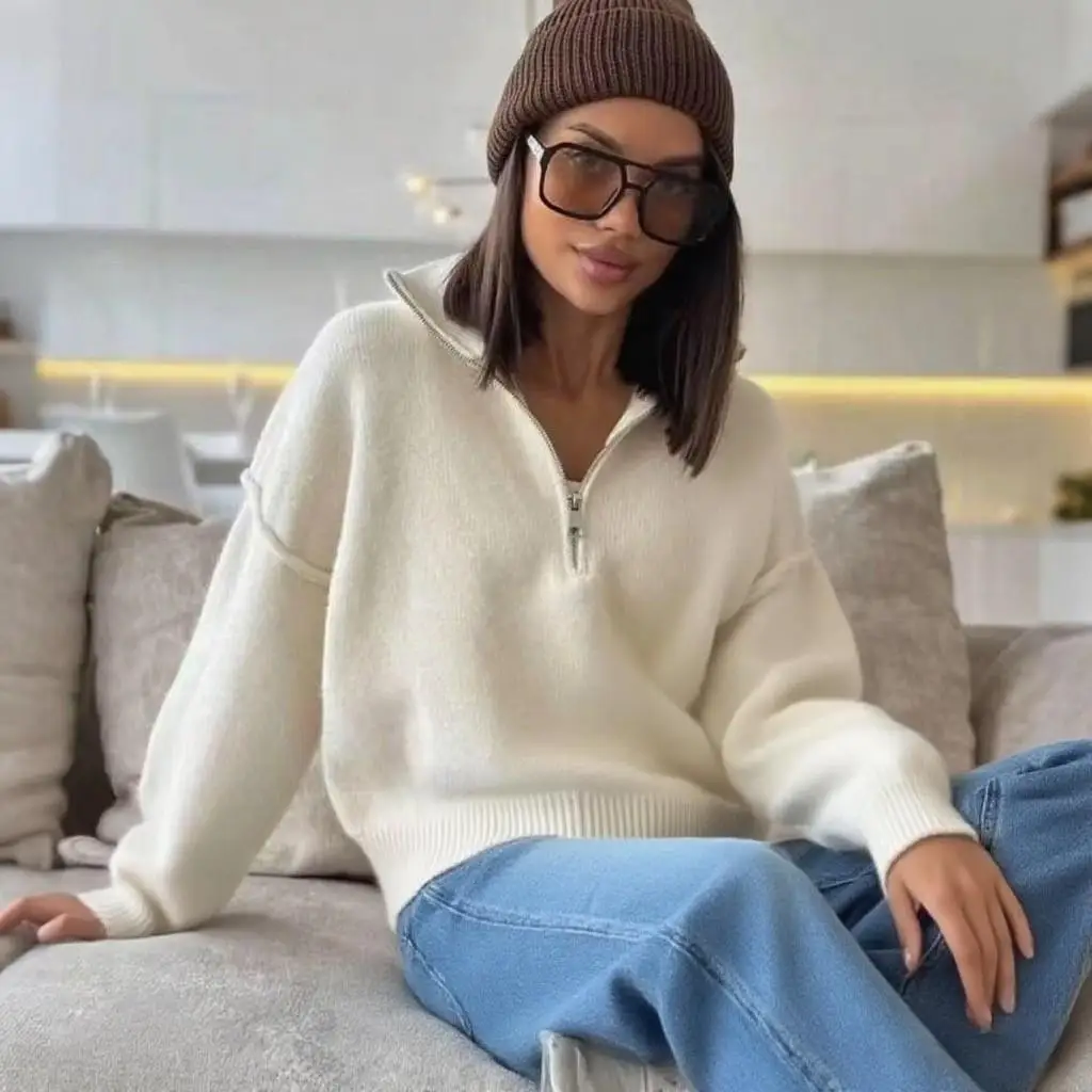 여성용 지퍼 네이티엔드 루즈 니트 스웨터 가을 겨울 신상 슬림핏 소형 사이즈 친환경 패셔너블 컬러 탑