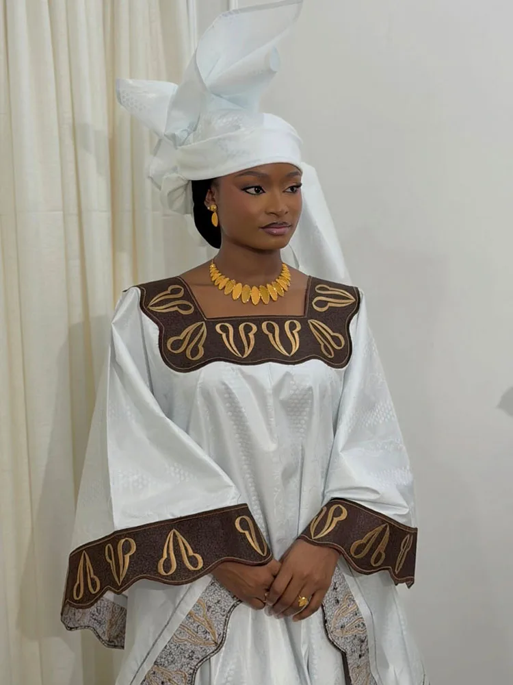 

African Bazan Style Custom New Robe Embroidery Elegant Classic Plus Size Fit Four Seasons Wedding Dress