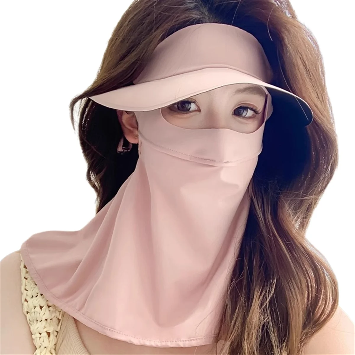 Pink Sun Protection Mask Full Face Ice Silk Anti-UV Cycling Breathable Sunshade