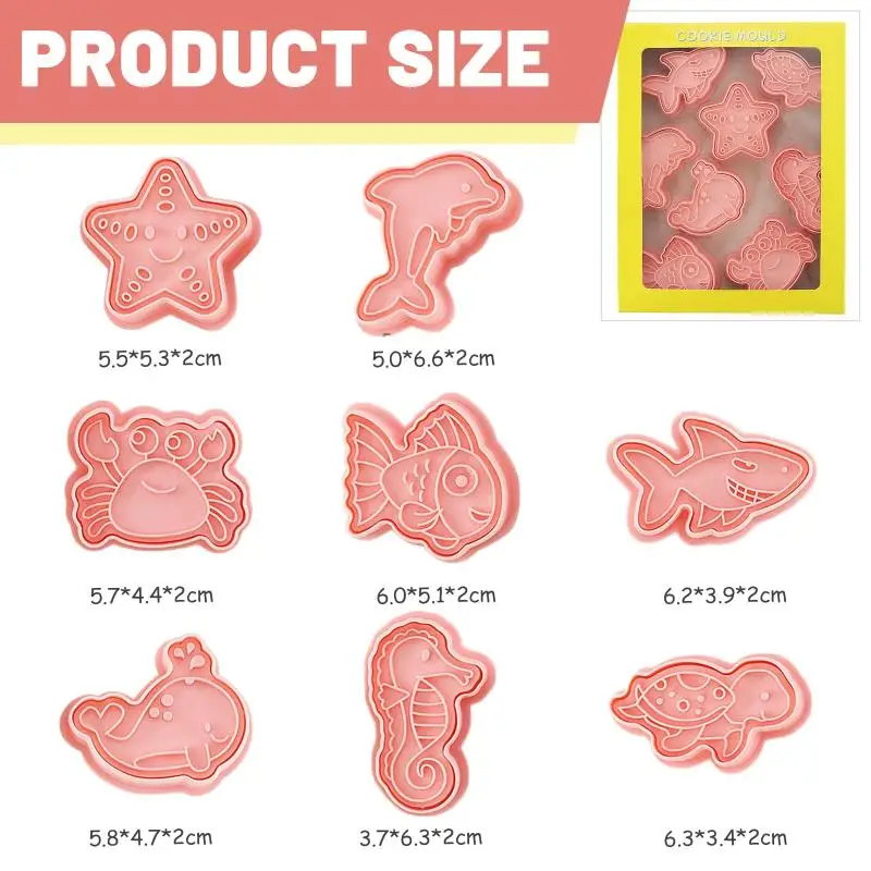 (BF06)8Pc/Set DIY Cookie Mold Cartoon Cookies 3D Stereo Cookie Press Baking Tools Marine Animal Patterns Christmas Patterns Mold