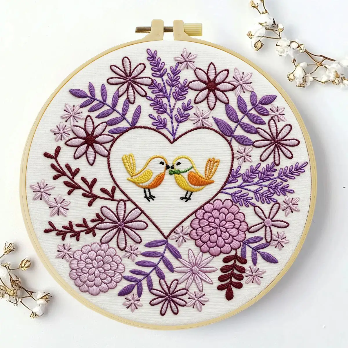 1 Stück 20X20CM/15X15CM 7,87/6,3 Zoll Lila Blätter Stickerei Starter-Kit DIY-Kit DIY-Stickerei-Set Handarbeiten Nähkunst – Detail 4
