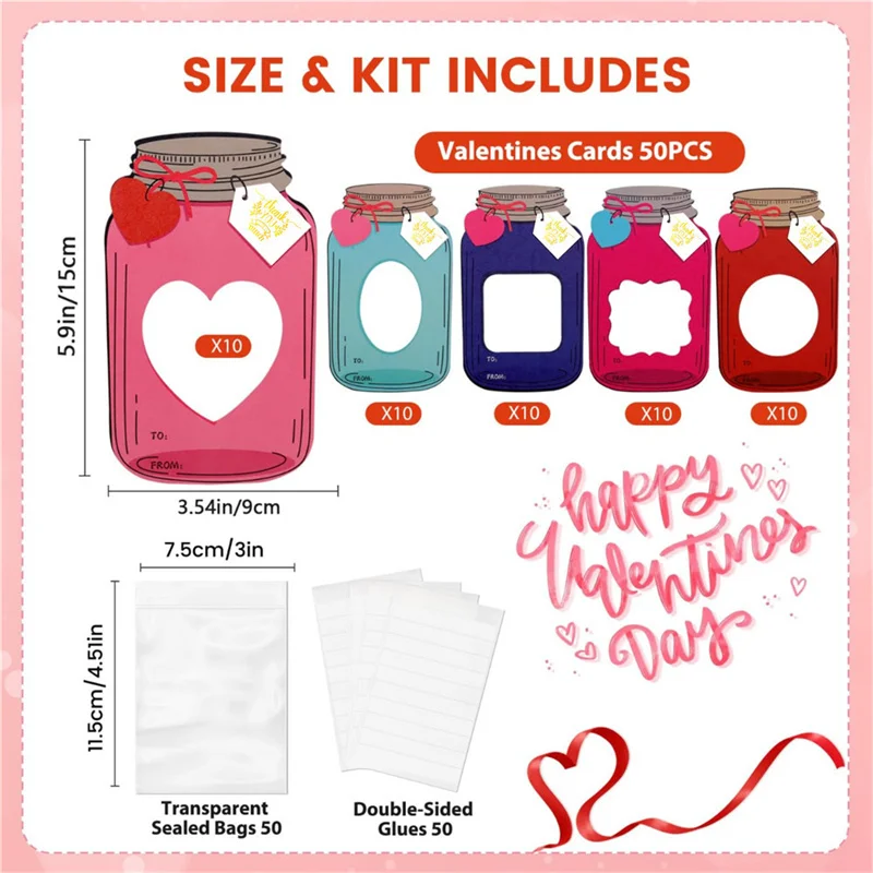 Paquet de 50 cartes Mason Jar pour la saint-valentin, cartes d'échange amusantes pour la saint-valentin, cadeaux pour l'échange scolaire, cadeaux de fête, joyeux saint-valentin