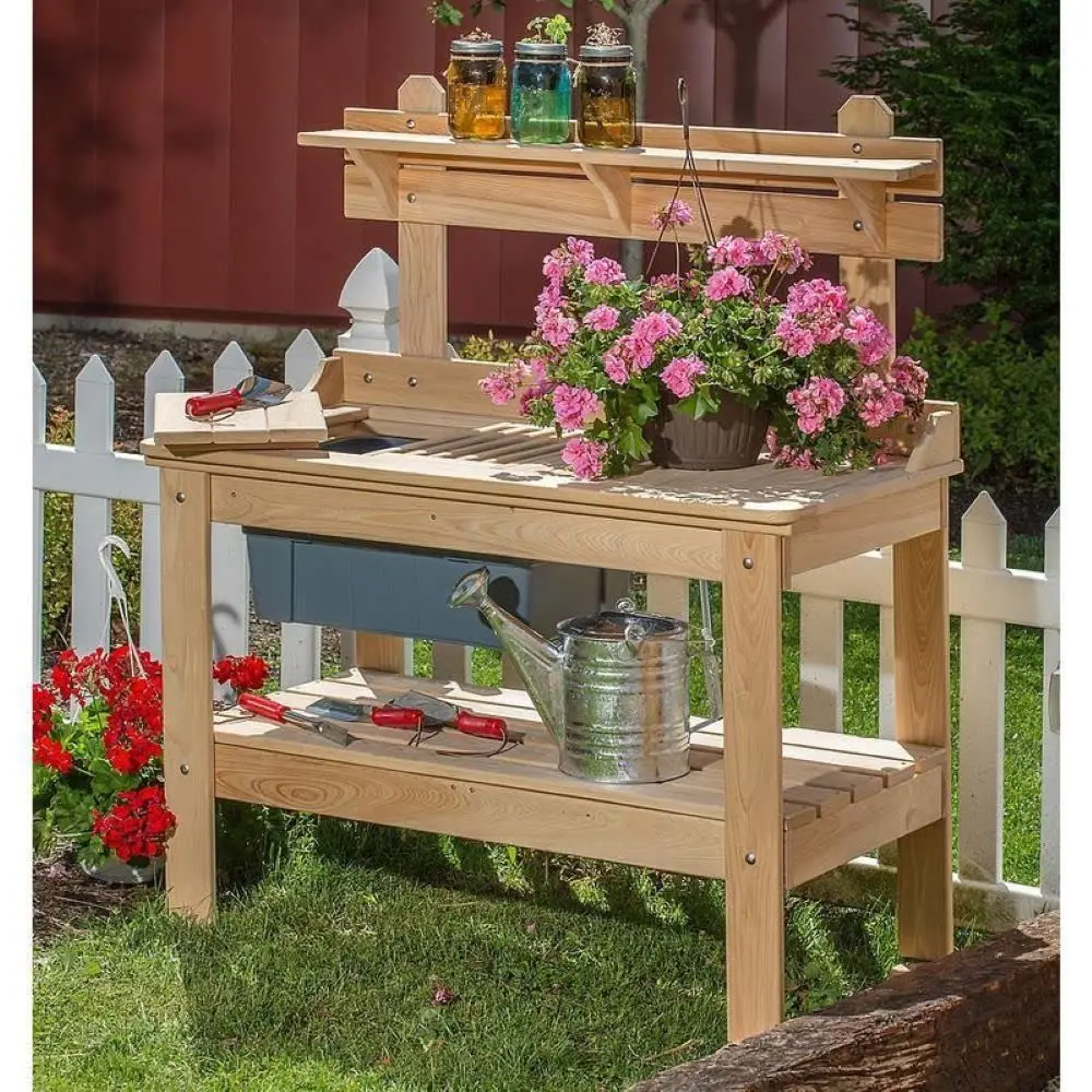 

Outdoor Gardening Potting Table Workstation, Cypress Wood