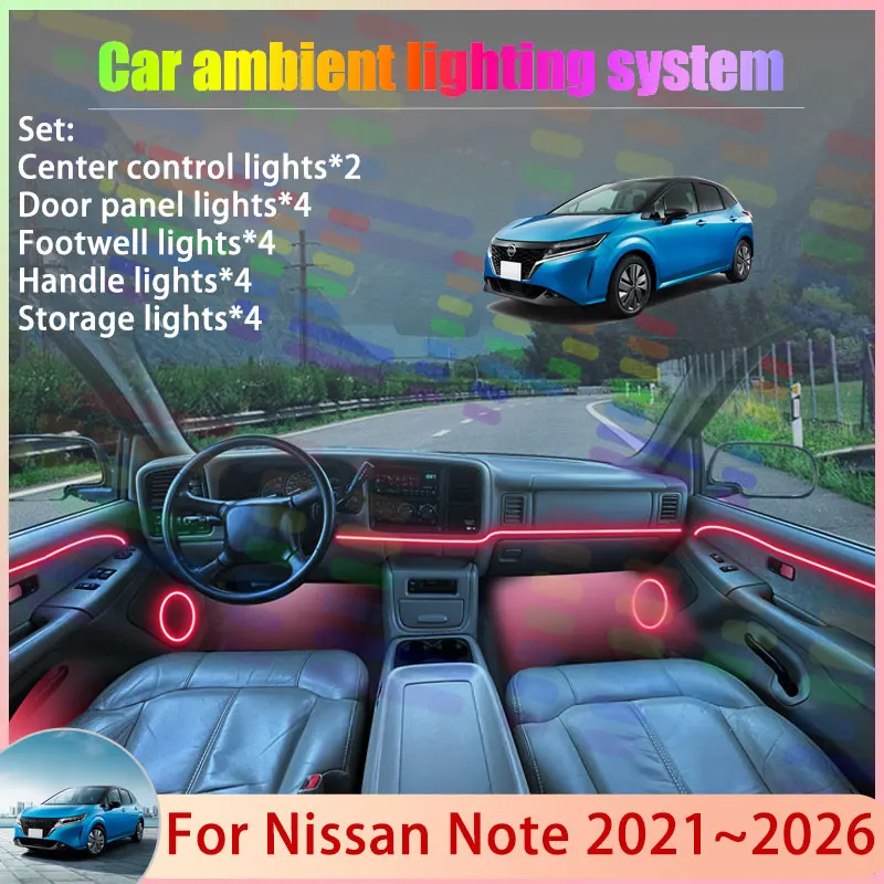 

For Nissan Note 2021~2026 2022 E13 MK3 2/18 in 1 Car Atmosphere Light Lamp RGB Shade Ensemble Streamer Atmosphere Set Auto Parts