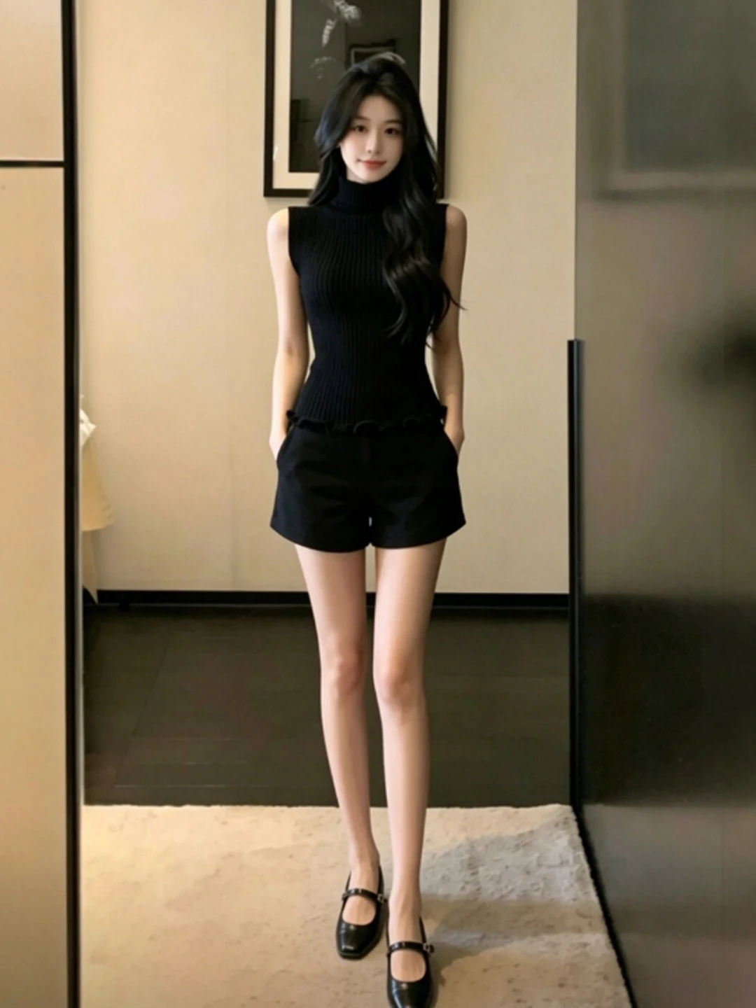 

Korean Style Slim Fit High Neck Knitted Top Hollow out Design Beautiful Unique Women's Summer Shirt Casual Elegant Fashion