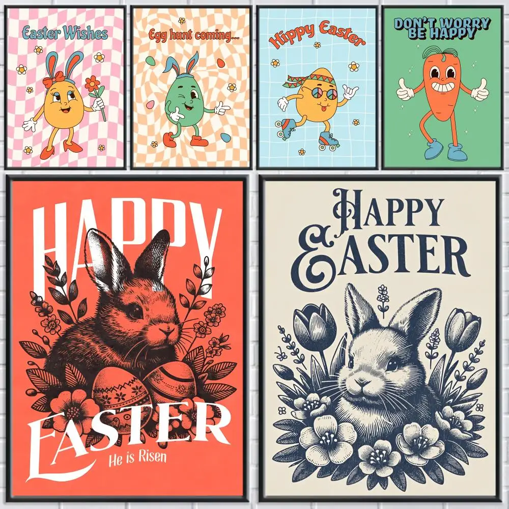

Happy Easter Day Poster Trendy Wall Art Good Sticker Printed on PP Paper for Living Room Office Bar Decoration