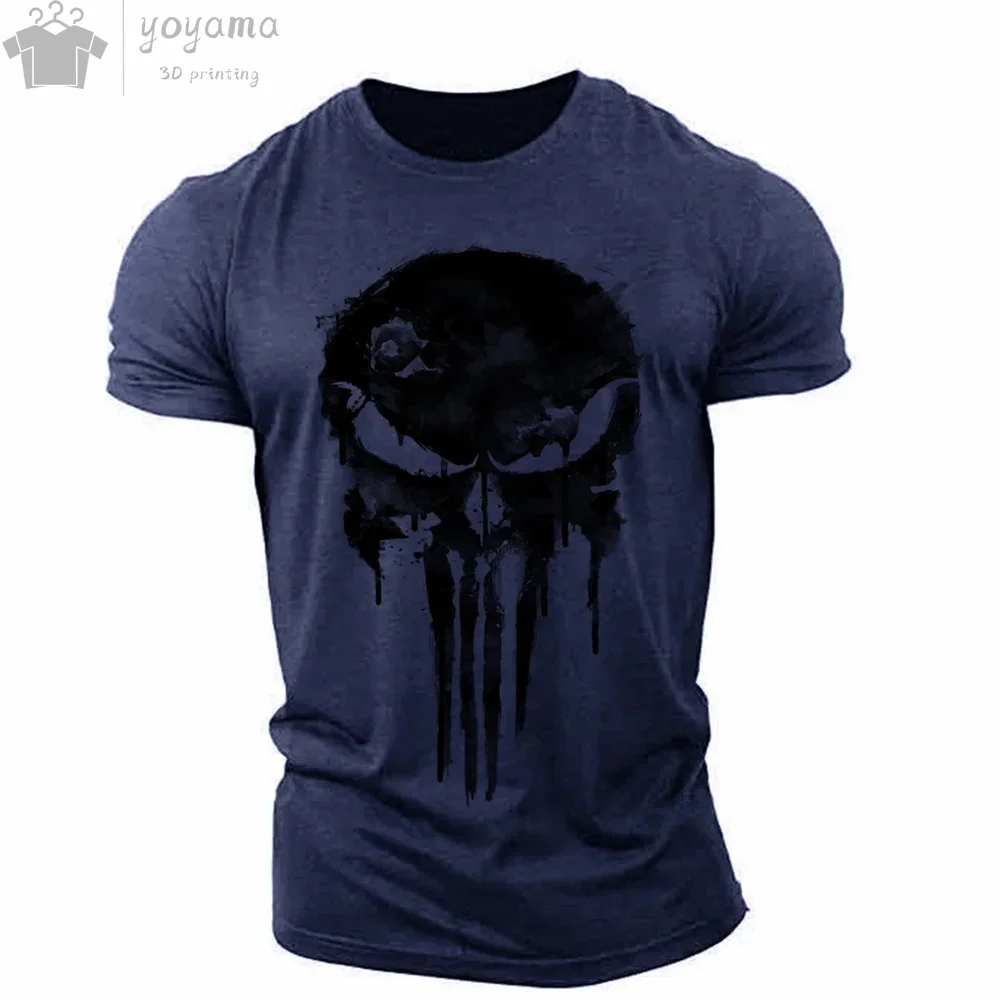 Camiseta con estampado de calavera militar patriótica 3D para hombre, camisa de manga corta transpirable cómoda deportiva informal de verano 2024