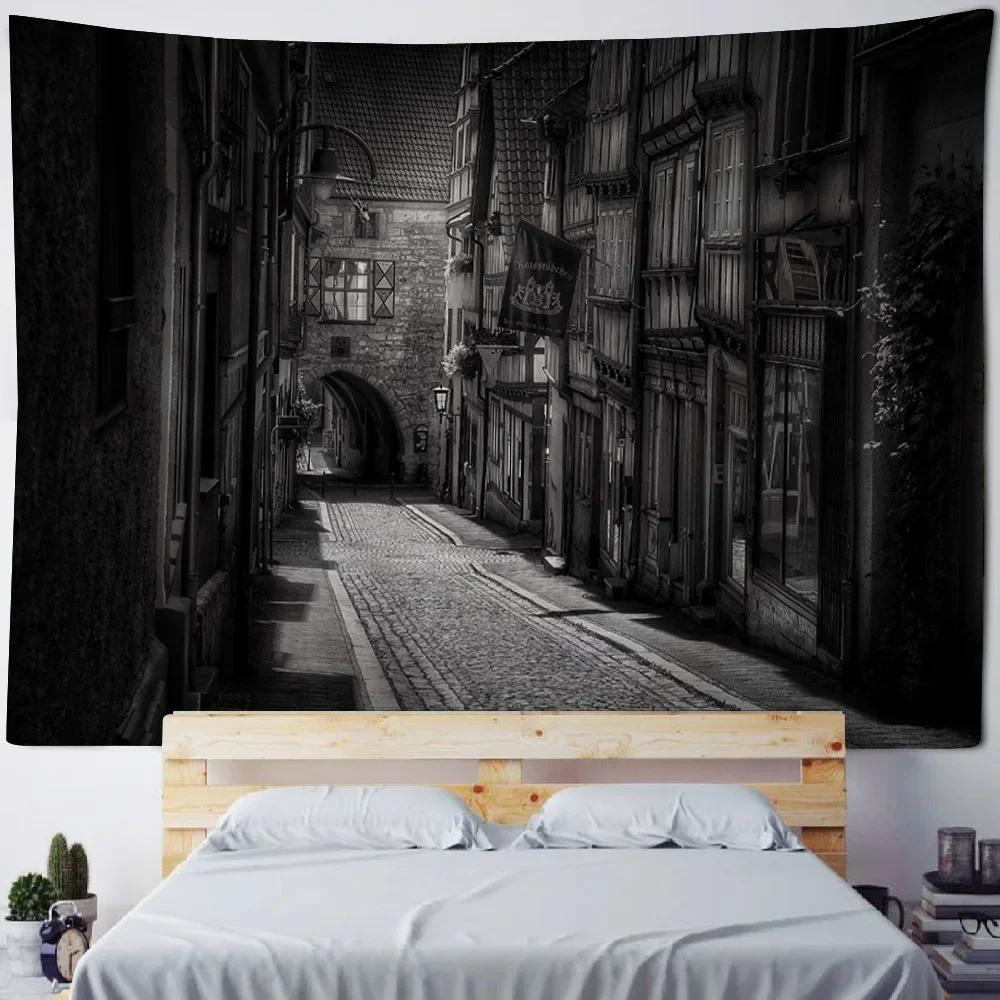 3D stone brick wall printing tapestry retro street landscape wall hanging hippie bohemian wall decoration art background cloth