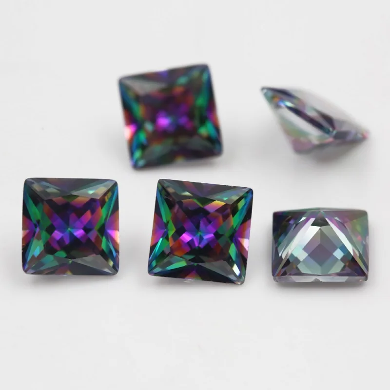 Größe 3x3mm~12x12mm Quadratischer Prinzessinnen-Schliff, farbig plattierter Zirkonia-Stein, loser mehrfarbiger CZ-Synthetischer Edelstein für Schmuck – Detail 3