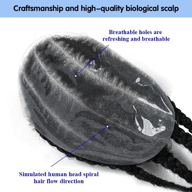 100% cheveux humains noir hommes femmes maïs tressé postiche Ultra mince respirant PU capillaire prothèse perruque tressé morceau de cheveux