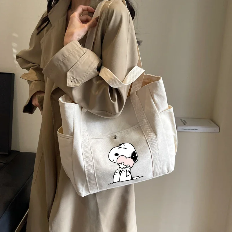 Snoopys-Bolso de hombro de dibujos animados de cacahuete para mujer, bolso de mano de lona, bolso de mano de algodón de moda, para niña bolso de mano de Anime, regalos Satchel