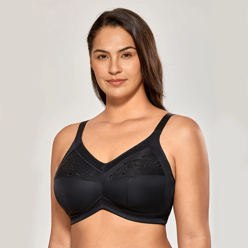 Cotton Embroidered Full Coverage Support Wirefree Women\'s Non-padded Mastectomy Pocket Bra Plus Size Post-Surgery Sleeping Bra