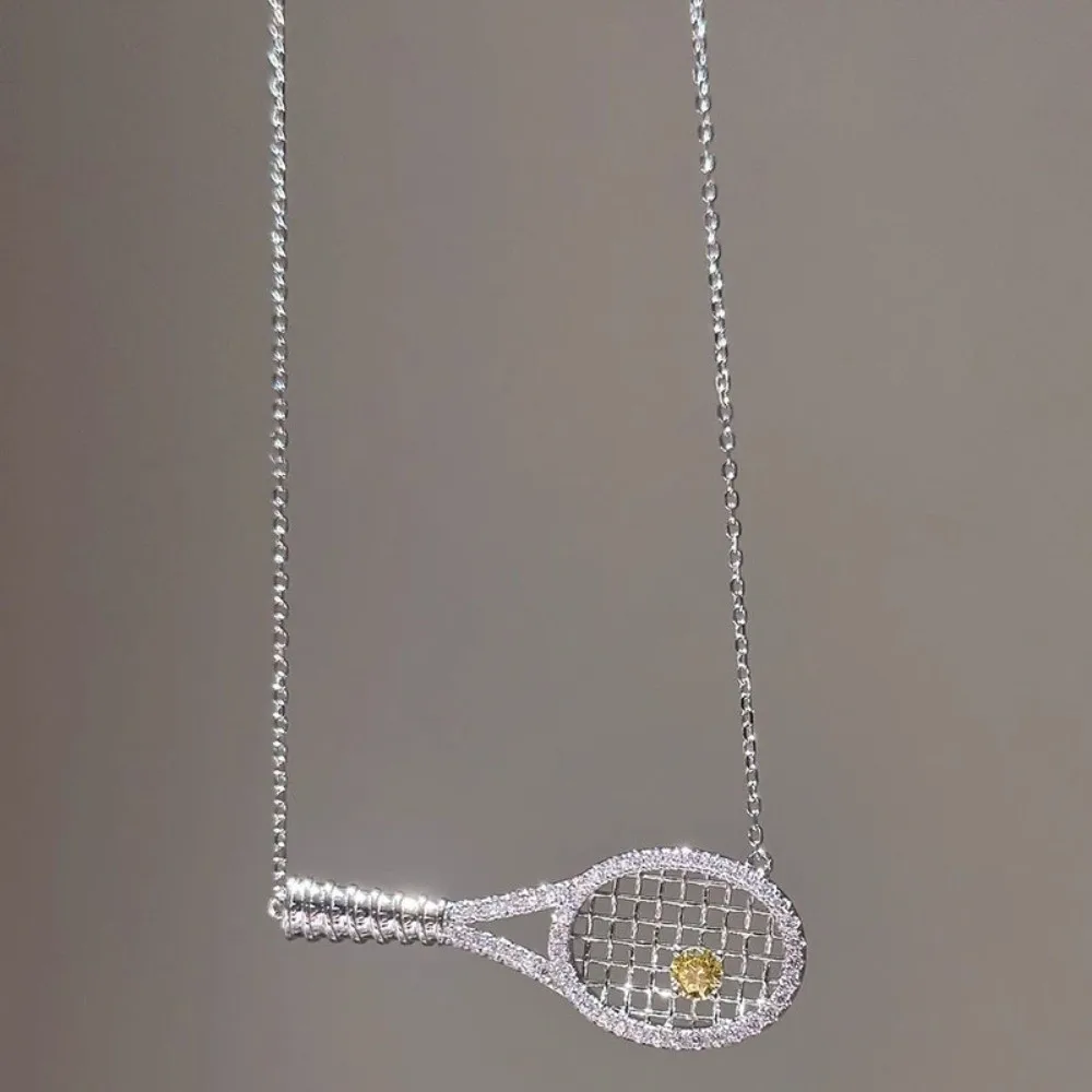 Adjustable Chain Tennis Racket Necklace Dazzling Exquisite Sparkling Zircon Bracelet Elegant Creative Sport Theme Jewelry Gift
