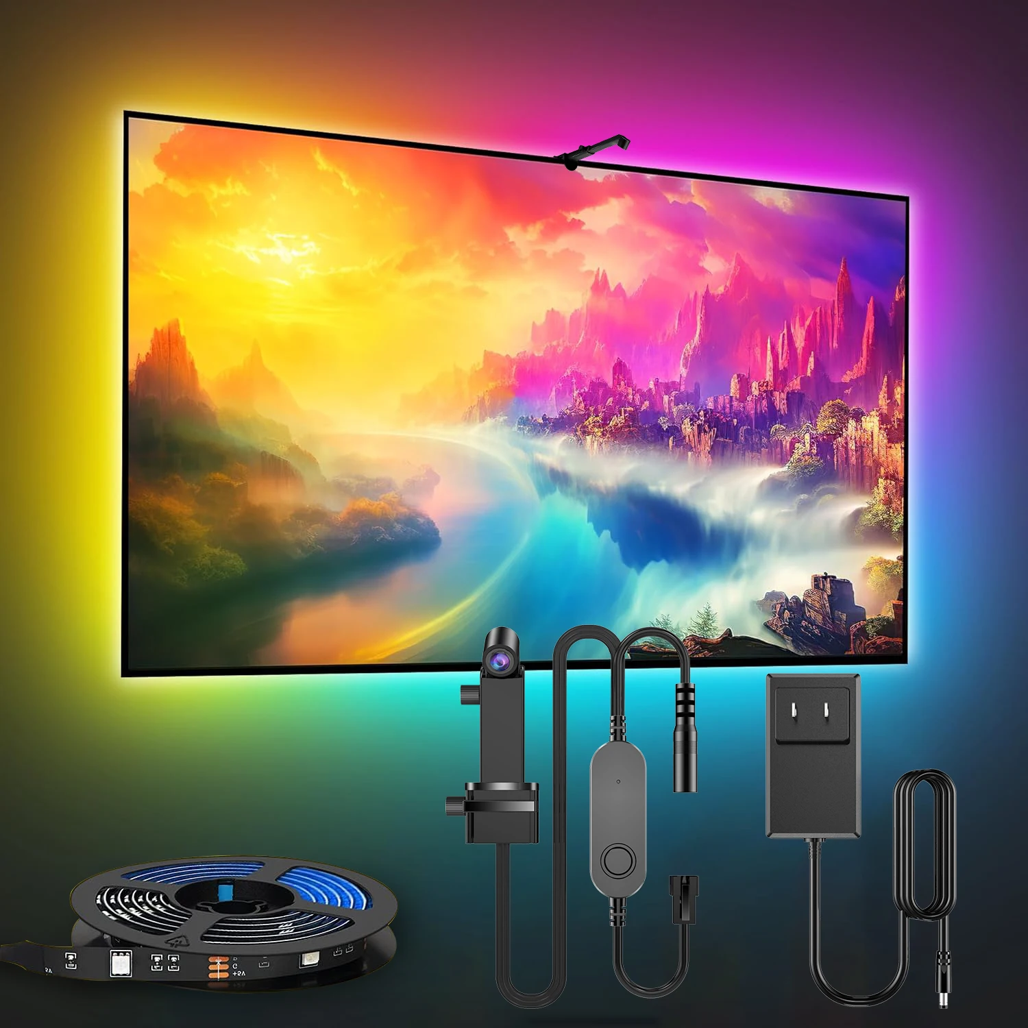 RGBIC TV backlight strip,AR color gamut sensor,can capture part of the color on the screen,12.5FT/55-65,16.4FT/65-85 TV,US Power