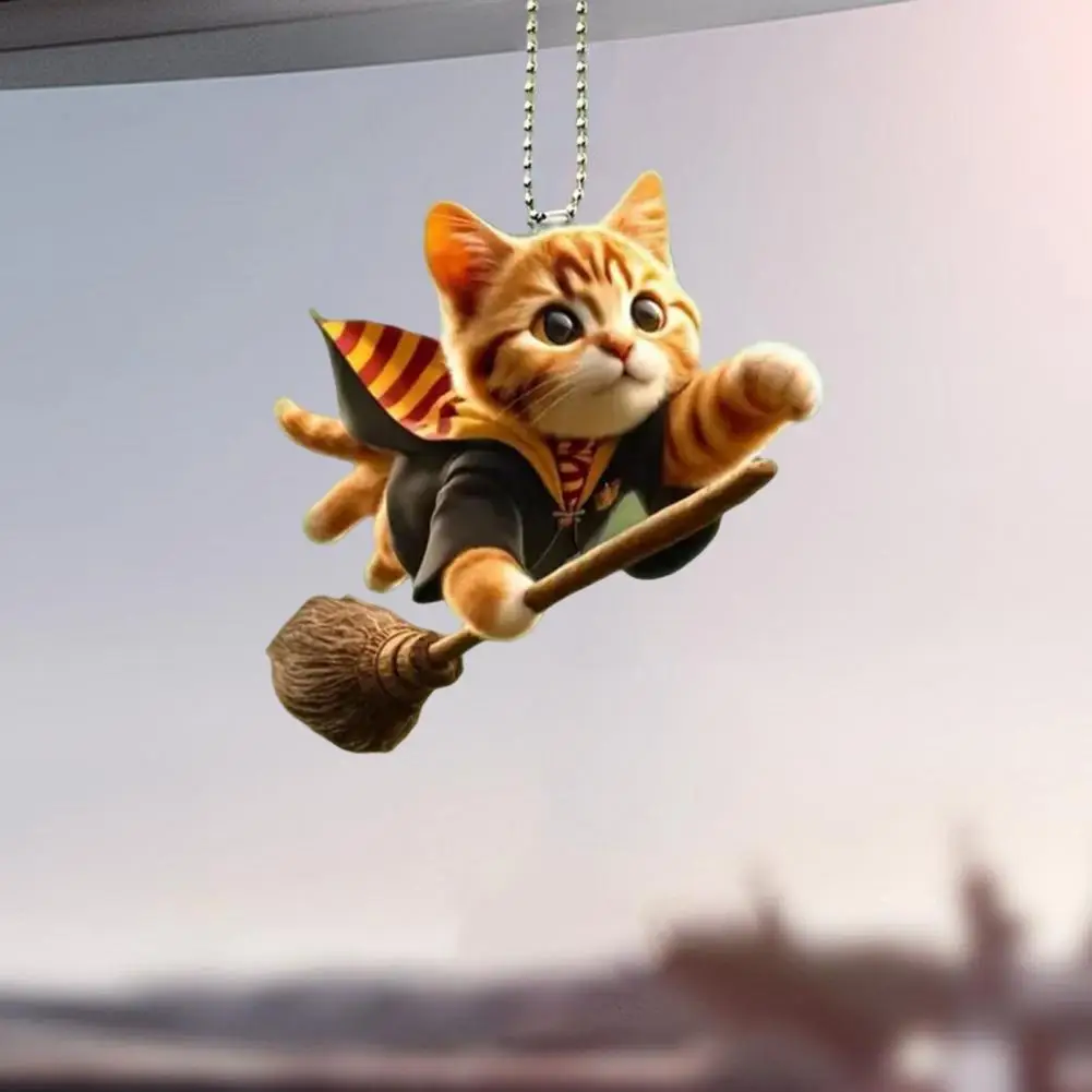 Cat Shaped Pendant Car Rearview Mirror Ornament With Lanyard Easy To Hang Realistic Looking Acrylic Christmas Hanging Decoration