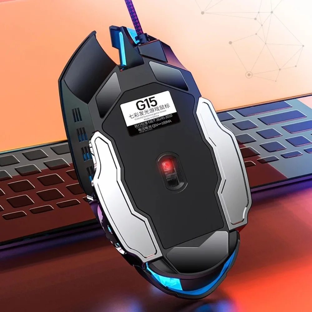 Portable Colorful Light Wired Mouse Illuminated with Sound USB Mouse 7-Color Cool Mechanical Mouse Office Home