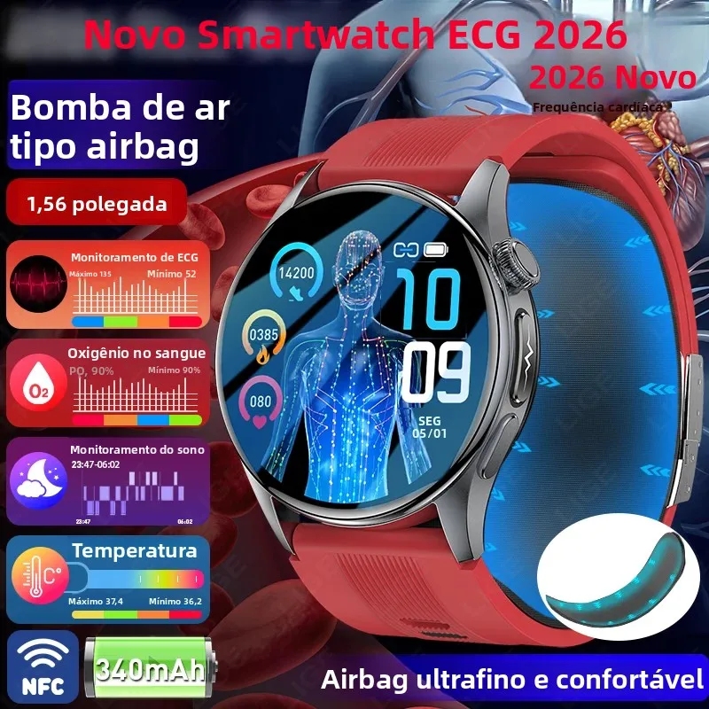 2026 nova saúde bomba de ar airbag medida precisa da pressão arterial relógio inteligente ecg + hrv lipídios ácido úrico ai diagnóstico smartwatch nfc