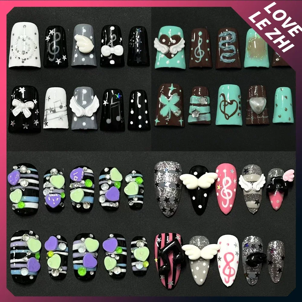 

Y2K Long Coffin Duck Bill Dragon Claw Handmade Nails Party Sticker Spicy Girl Polka Point Wings Four-Leaf Clover Note Fake Nail