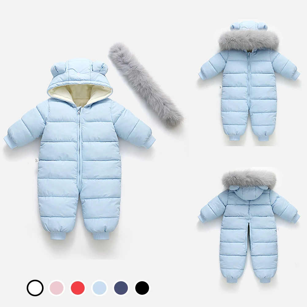 Baby Fur Hooded Jumpsuit Waterproof -30 Degrees Snowsuits Toddler Children\'s Winter Overalls Infant Boys Girls Down Jacket 1-3T