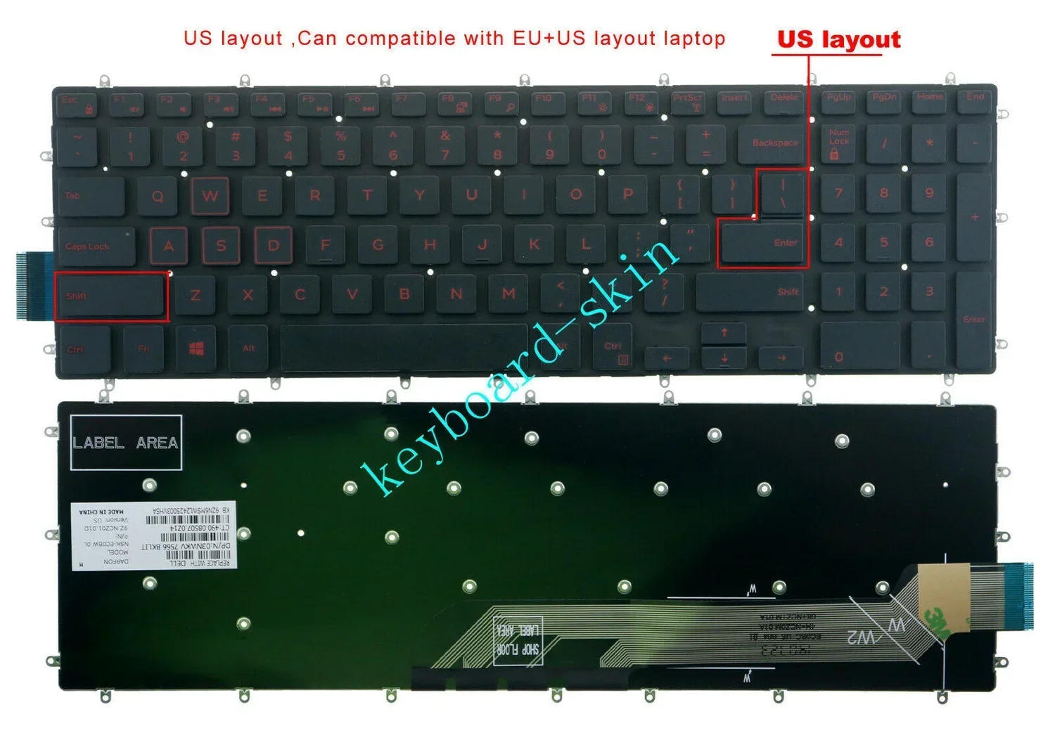 New US Keyboard No-backlit red letter For Dell G3 17(3779),G3 15(3590),G3 15(3579)(5587),G5 15(5590),G7(7590)(7588)(7790 laptop