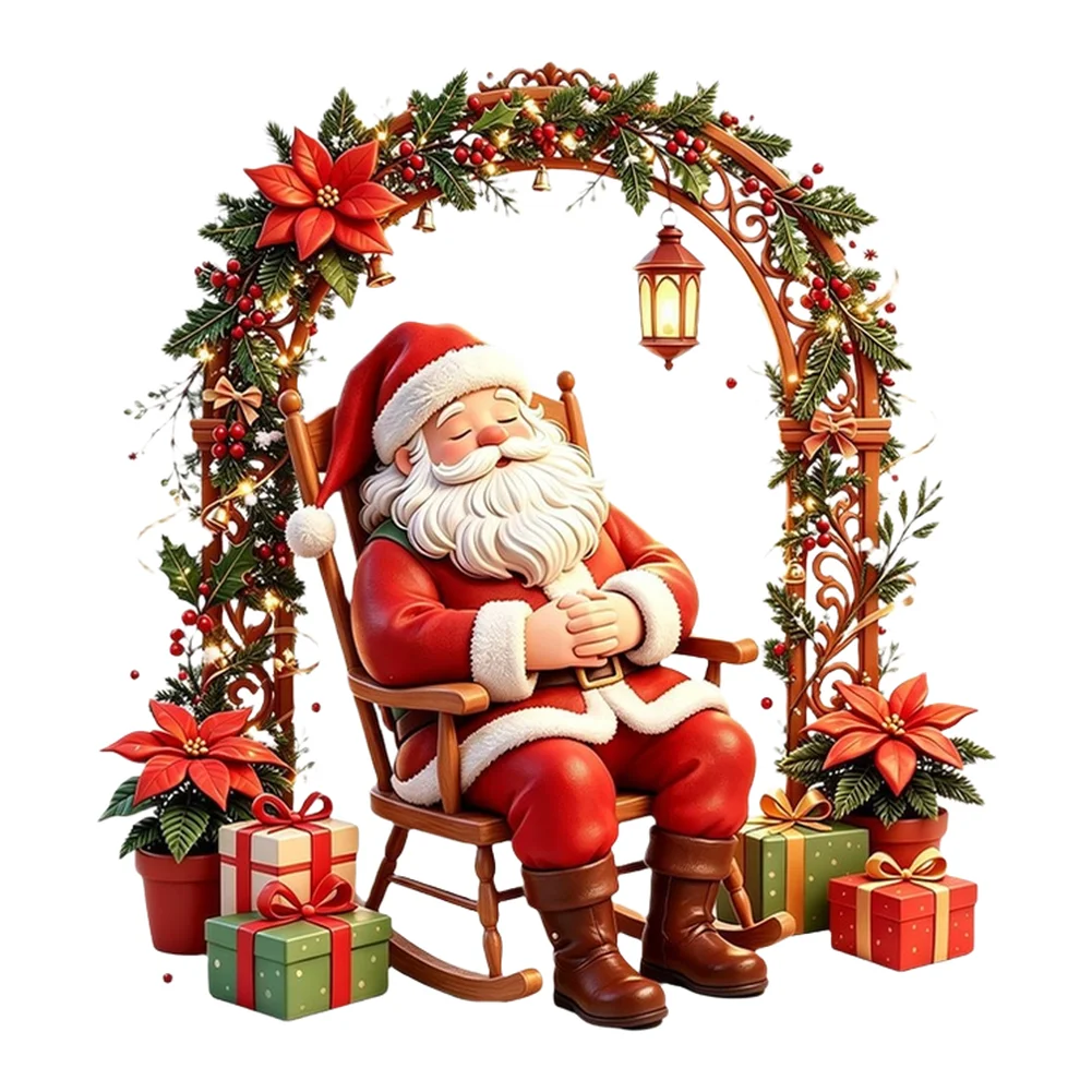 Santa Sleeping Under Rocking Chair Arch PVC Wall Sticker for Indoor Holiday Decoration on Tiles Mirrors and Doors