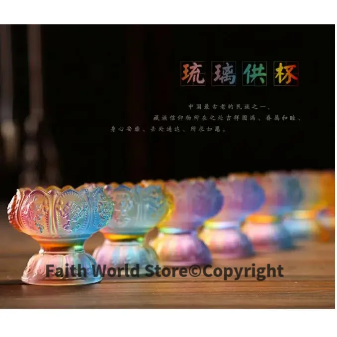 2025 Wholesale Buddhist articles-efficacious HOME family Protection Talisman- 7 Colored Glaze Lotus lamp holder Holy water cup