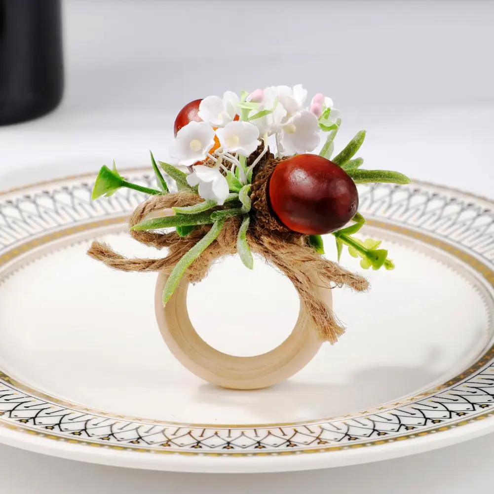 Thanksgiving Table Decor Harvest Party Supplies Rustic Wooden Napkin Rings with Faux Acorns Rosemary Autumn for Thanksgiving
