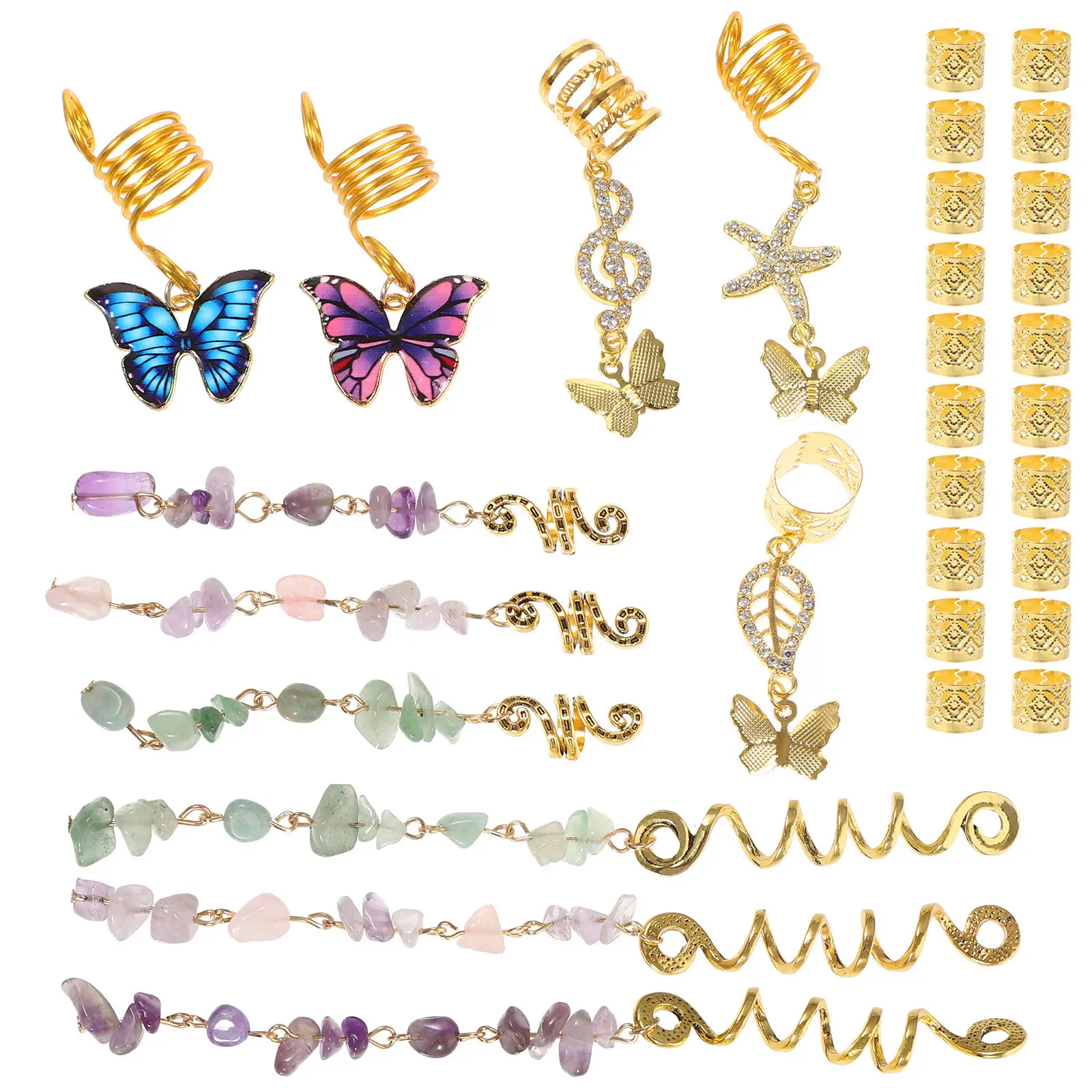 

31Pcs Pirate Hair Accessories for Women Dreadlock Jewelry Braiding Charms Pendants Stone Beads Braid Hair Decor