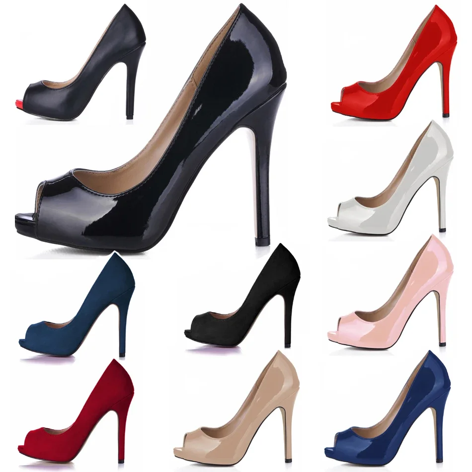 

Sexy Patent Party Peep Toe Stiletto Women Pumps Escarpins Chaussure Femme Talon Haut Bout Ouvert Zapatillas de Tacon Alto T1