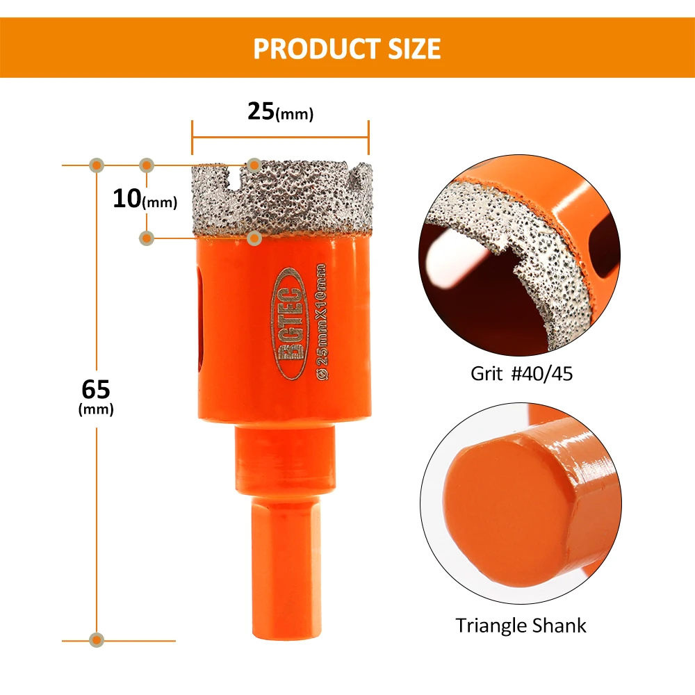 BGTEC 2pcs Dia25mm Triangle Shank Diamond Core Bits Drilling Crown For Marble Granite Masonry Brick Hole Saw Tile Drill Bits