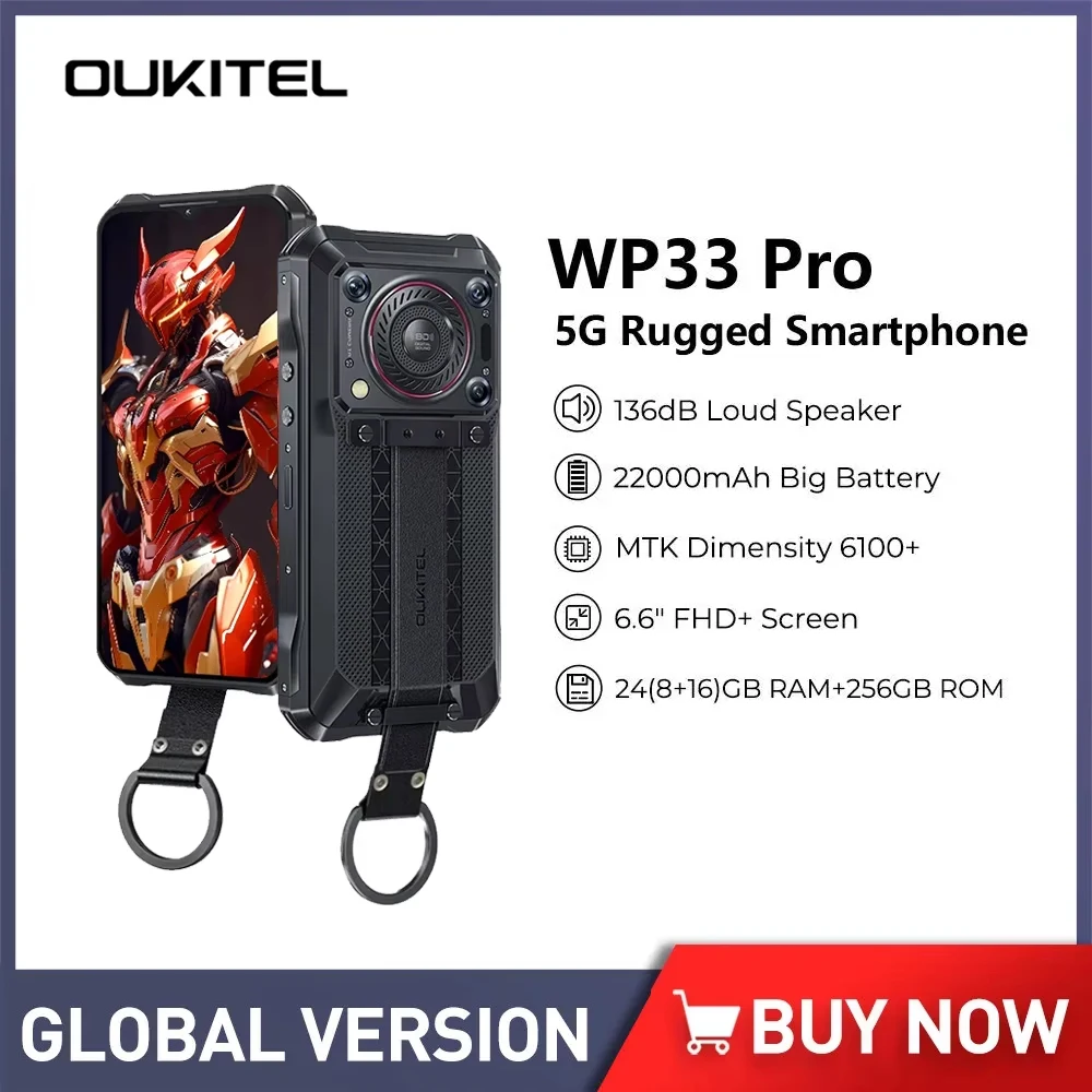 Oukitel WP33 Pro 5G Rugged Phone 6.6 Inch FHD+ Octa-core 24GB+256GB Mobile Phones 64MP 33W Fast Charge NFC Smartphone Android 13