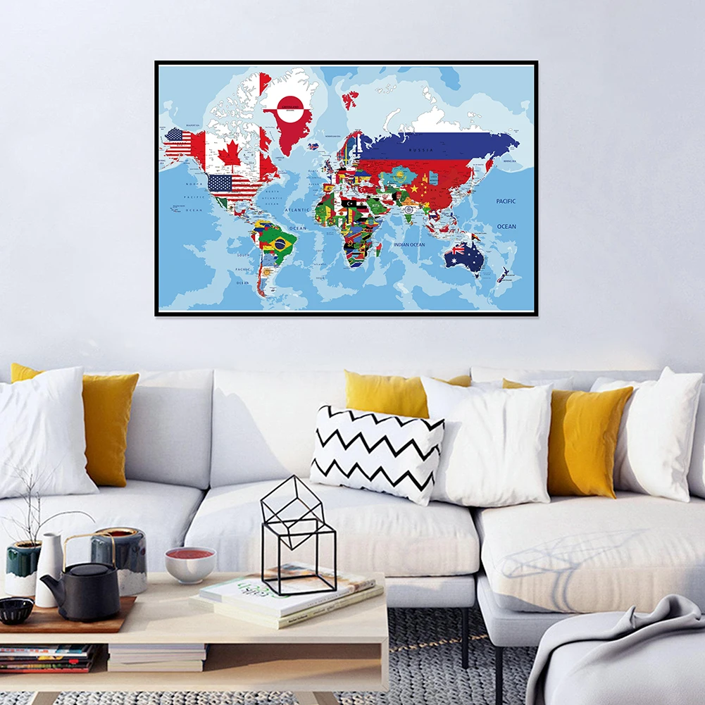 59*42 cm Mappa del mondo in inglese Tela Pittura Art Poster e stampe Immagine senza cornice Forniture per ufficio Camera Decorazione della parete di casa