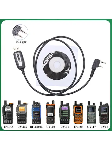 USB Programming Cable for Quansheng UV-K5 UV-K6 Baofeng UV-13 UV-S9 Plus UV-17 UV-82 UV-16 UV-21 With CD UV-5R Radio Accessories