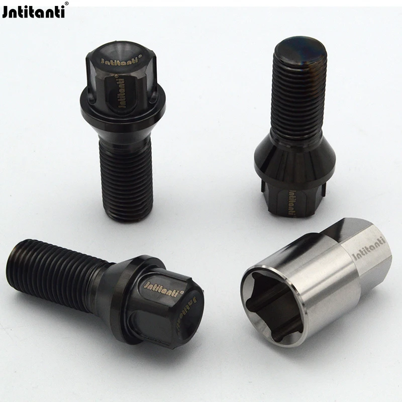 Jntitanti Anti-Theft Concave Head Cone Seat Gr.5 Titanium Wheel Bolt M14x1.5 for European Car withTitanium Key
