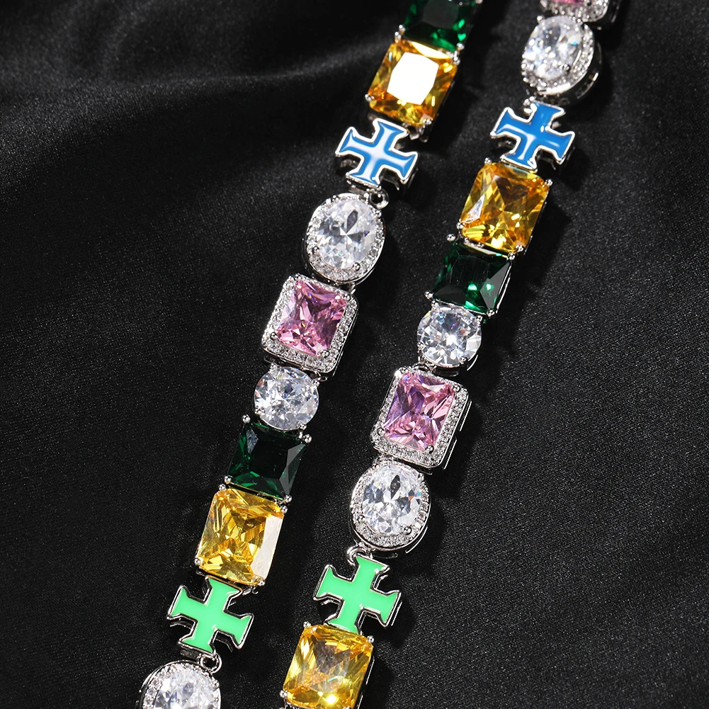 THE BLING KING Multi Color Oil Chain Gem Necklace Iced Out 5A+ Colorful Cubic Zircon Luxury Bracelet Necklace Hiphop Jewelry