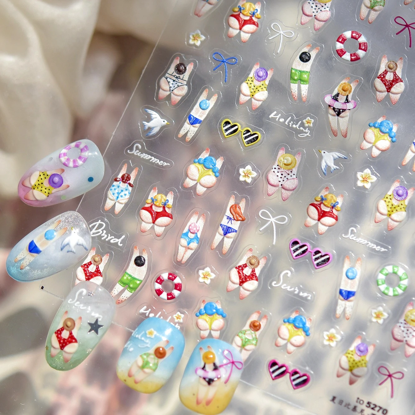 Occhiali da sole bikini Glutei pieni Frangipani Fiore Anello da nuoto Ragazzi e ragazze Bowknot Adesivo autoadesivo per nail art Decalcomania per manicure