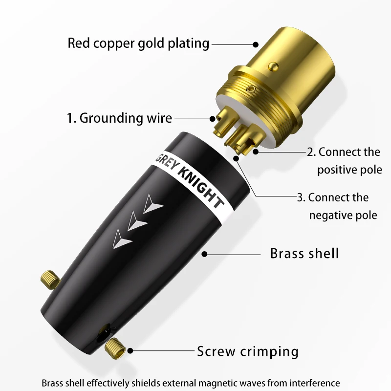 Grey Knight hifi XLR plug gold-plated rhodium plated pure red copper XLR balanced plug audio speaker amplifier microphone plug.