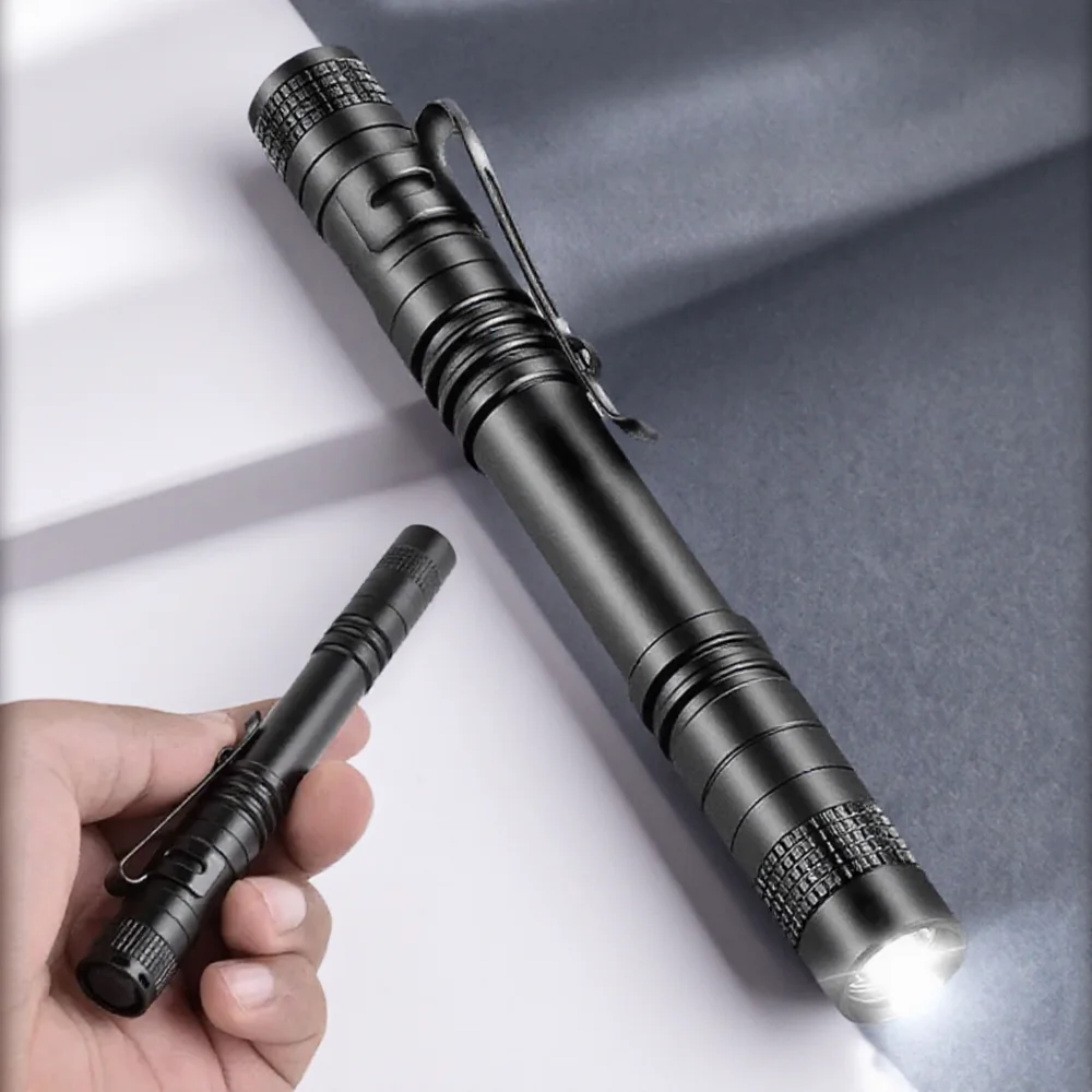 

Mini LED Torch Aluminum Alloy Pen Shaped Handheld Flashlight with Clip for Camping Outdoor Emergency Lighting