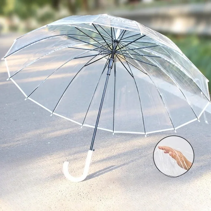 Transparent Long Handle Umbrella Waterproof Thickened Durable Custom Logo Printing Promotional Event Outdoor Daily Use 투명 장우산