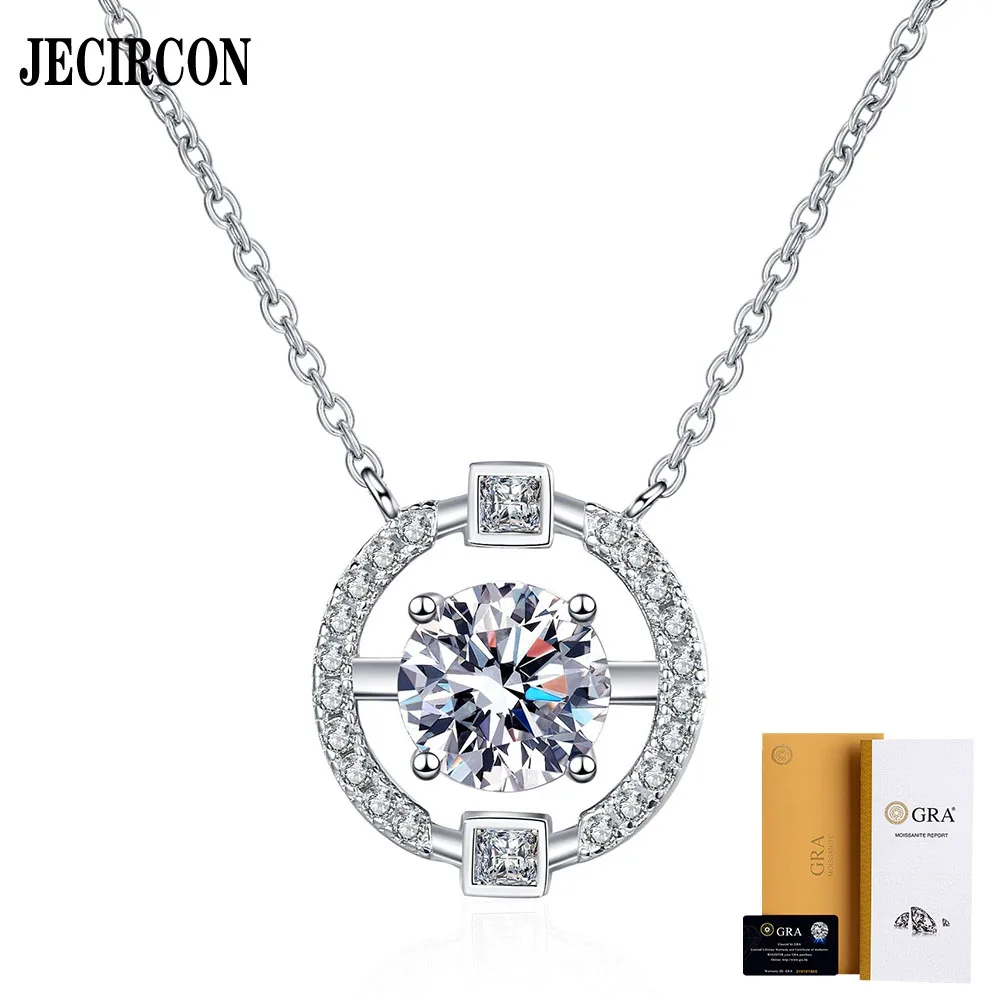 

JECIRCON 925 Sterling Silver Moissanite Necklace for Women INS Korean Fashion Simple Hollow Round Pendant Clavicle Chain 0.5-3ct