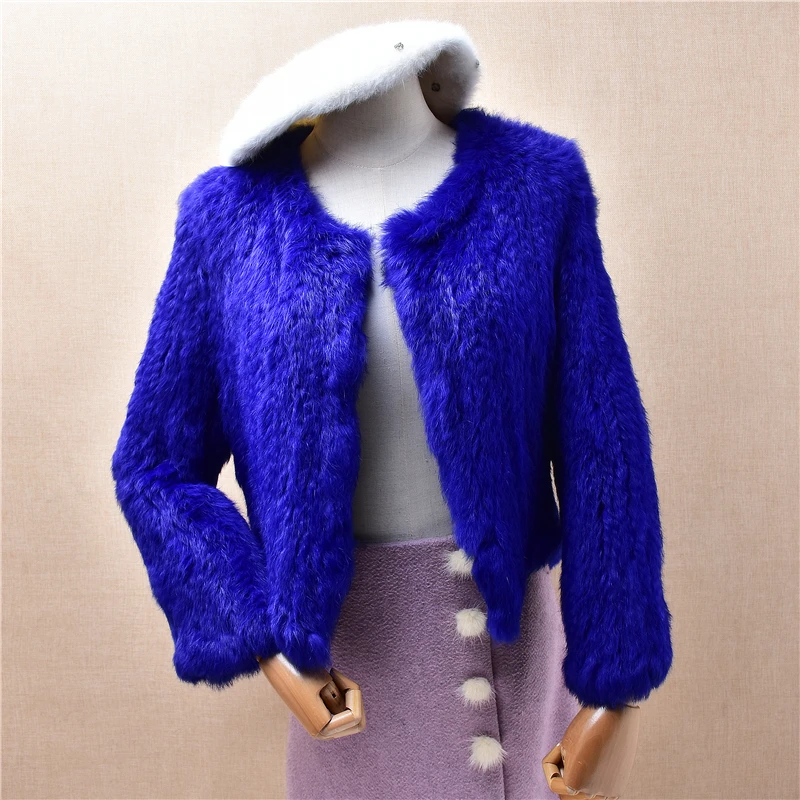 

Women Mujer Fall Winter Fashion Blue Hairy Pure 100% Rex Rabbit Hair Knitted Short Style Slim Caridgans Sweater Jacket Pull Tops